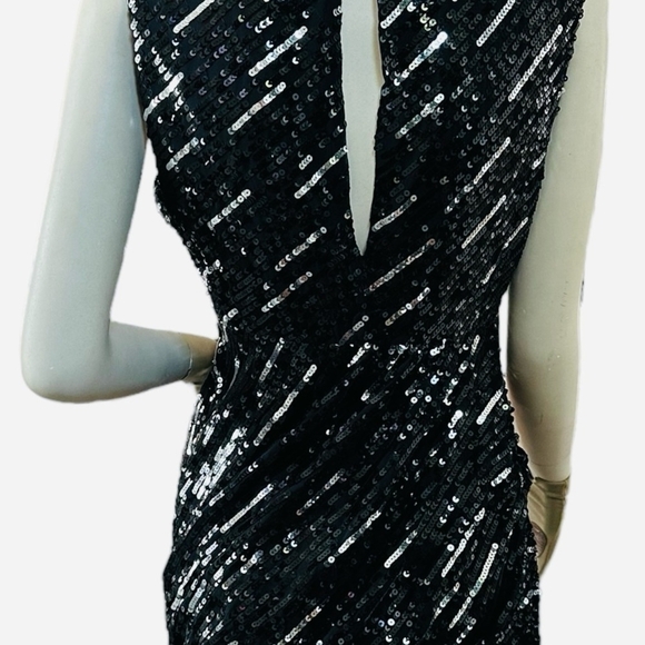 Alice Olivia Silk Sequin Sheath Dress Black Keyhole Back Womens S Excellent - Picture 8 of 16